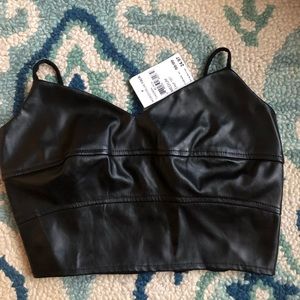 Black leather crop top